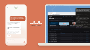 Claude AI interface showing an AI assistant analyzing a software development task across a mobile device and desktop computer.