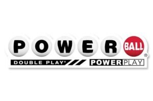 Powerball logo featuring the Power Play and Double Play options on a clean white background.
