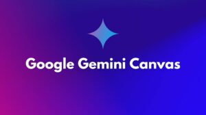 Gemini Canvas interface graphic featuring the Google Gemini logo on a vibrant blue and purple gradient background.