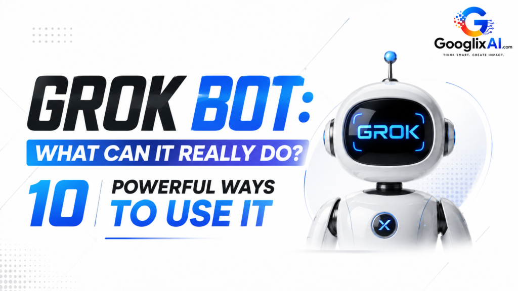 Grok Bot AI assistant with futuristic robot design and powerful features