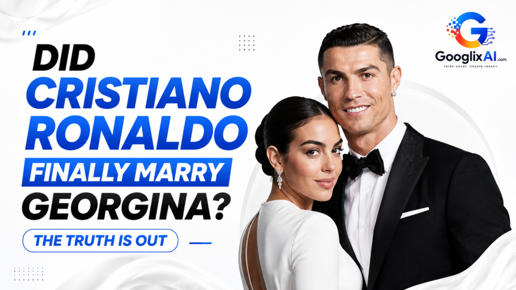 Cristiano Ronaldo and Georgina Rodríguez in a luxury wedding-style portrait
