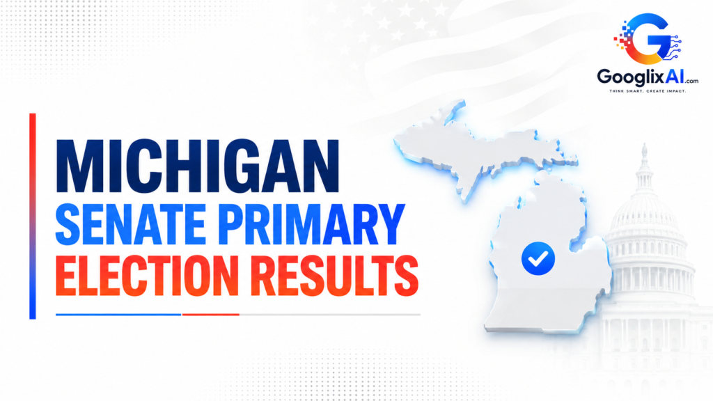 Michigan Senate primary election results 2026 graphic with state map and US Capitol