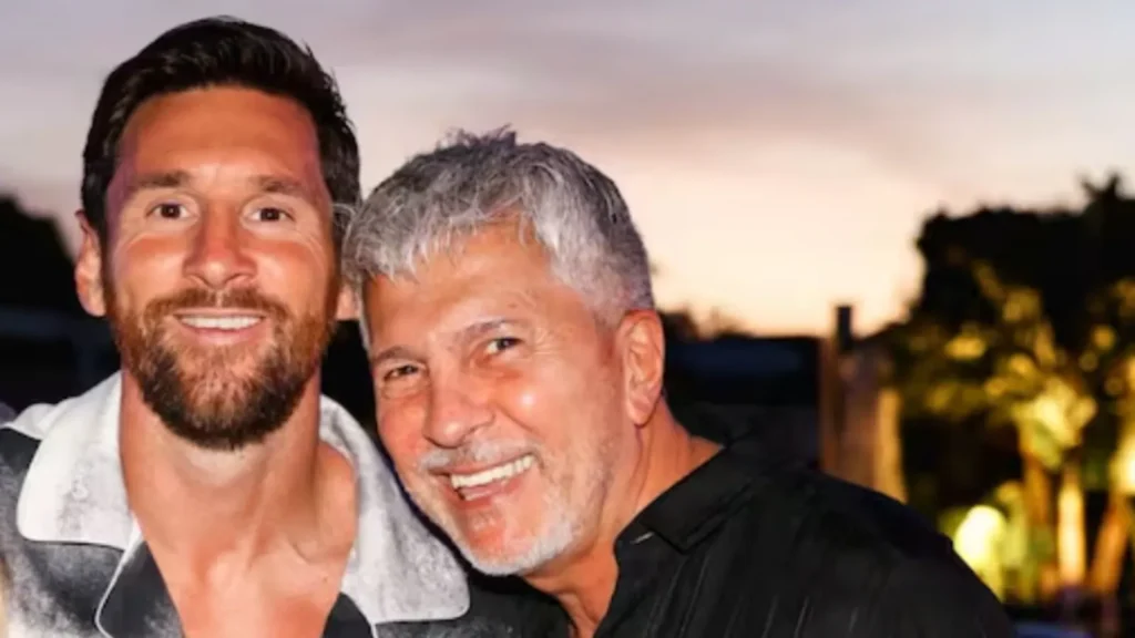 Jorge Messi with Lionel Messi in a personal photo, highlighting their father-son relationship and Jorge Messi’s role in Lionel Messi’s career.