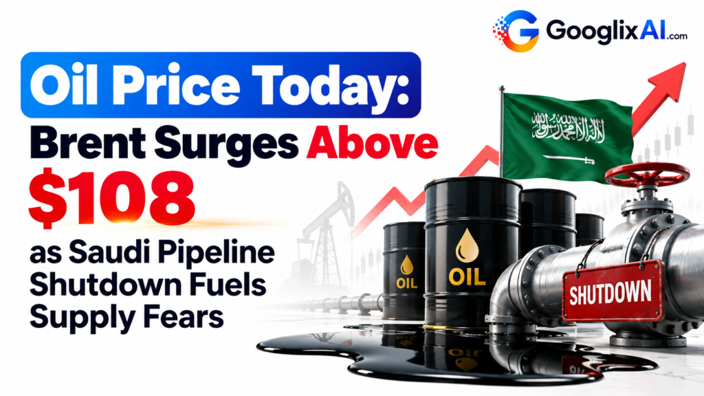 Oil Price Today: Brent Surges Above $108 as Saudi Pipeline Shutdown Fuels Supply Fears